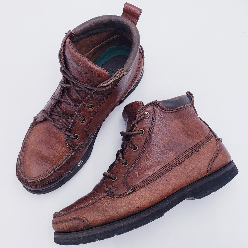 American Eagle Vintage Brown Leather Hiking Boots Waterproof Lace‎ Up Size 9